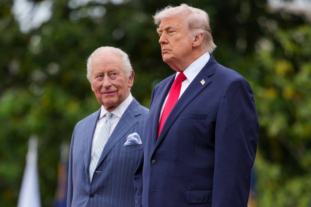 King Charles III and U.S. President Donald Trump attend a state arrival ceremony on the South Lawn of the White House on April 28, 2026 in Washington, DC. President Trump and King Charles III will participate in a number of activities including a bilateral meeting in the Oval Office, with the king later addressing a joint meeting of the United States Congress