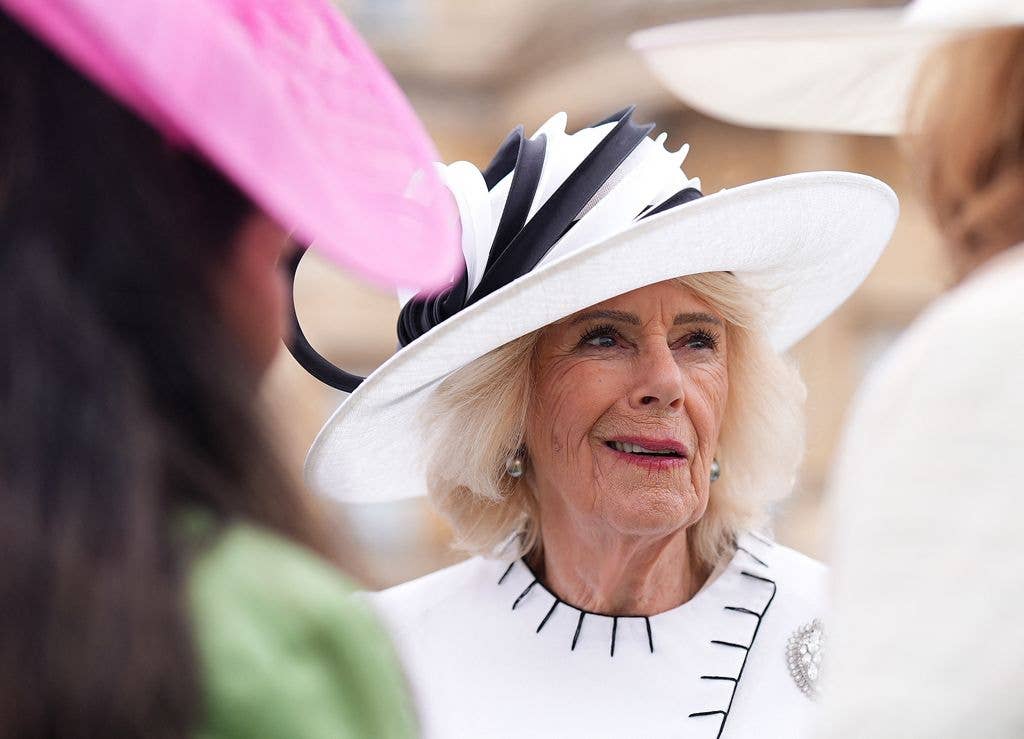 Britain's Queen Camilla attends a Royal Garden Party at Buckingham Palace, in London, on May 12, 2026