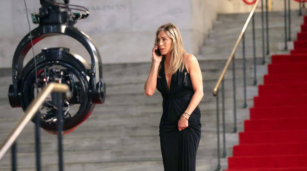 Jennifer Aniston is seen on the film set of 'The Morning Show' TV Series outside New York Public Library in Midtown, Manhattan on July 29, 2024 in New York City.