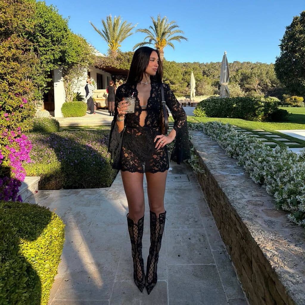 dua lipa black lace dress