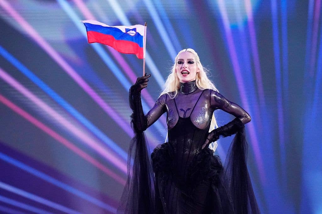 Raiven from Slovenia enters the stage during the opening ceremony of The Eurovision Song Contest 2024 Grand Final at MalmÃ¶ Arena on May 11, 2024 in Malmo, Sweden