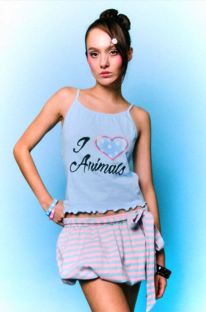 girl in y2k tank top and bloomers