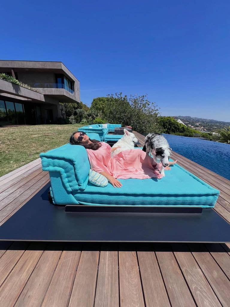 Salma hayek pool photo with her pet dogs