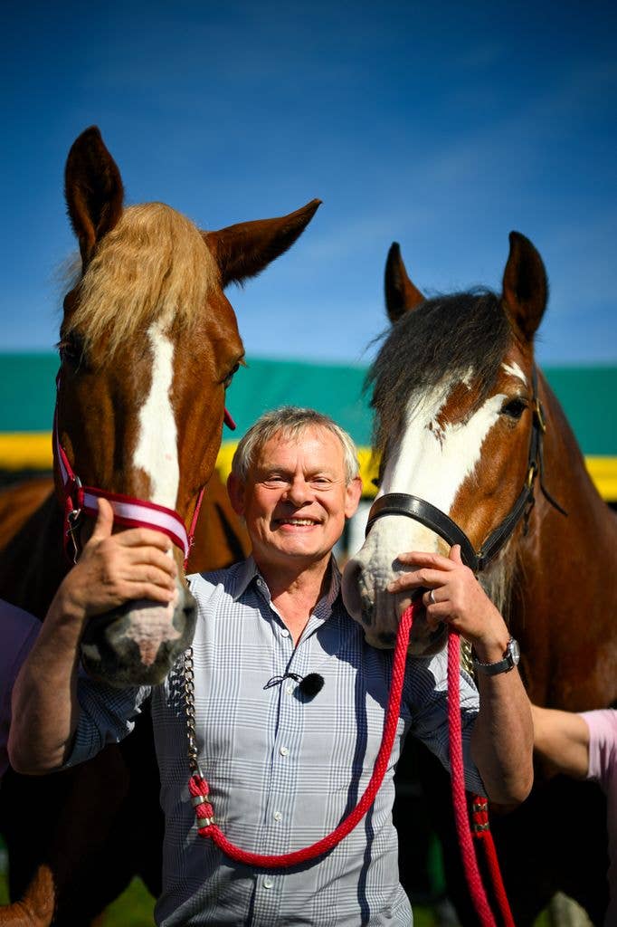 Martin Clunes between two horses