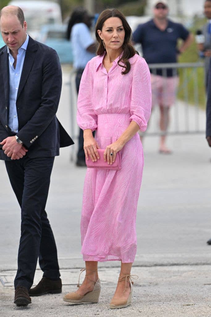 kate middleton wearing a printed Rixo number for her tropical outing