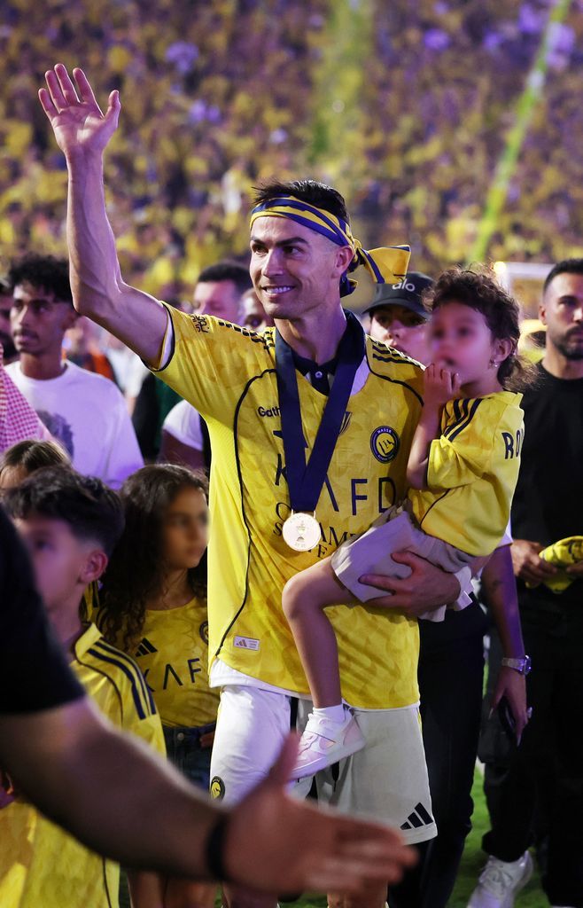 Cristiano Ronaldo celebrates Saudi League Championship with his daughter Bella Esmeralda in his arms