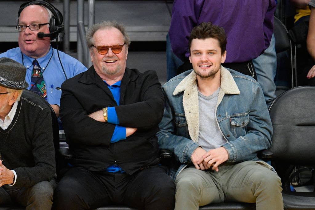 Jack Nicholson (L) and Ray Nicholson attend a basketball game between the Golden State Warriors and the Los Angeles Lakers at Staples Center on November 4, 2016 in Los Angeles, California.