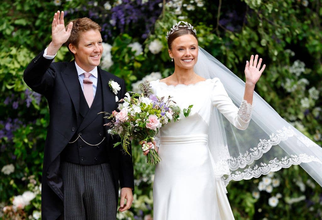 Hugh Grosvenor and Olivia Henson leave Chester Cathedral