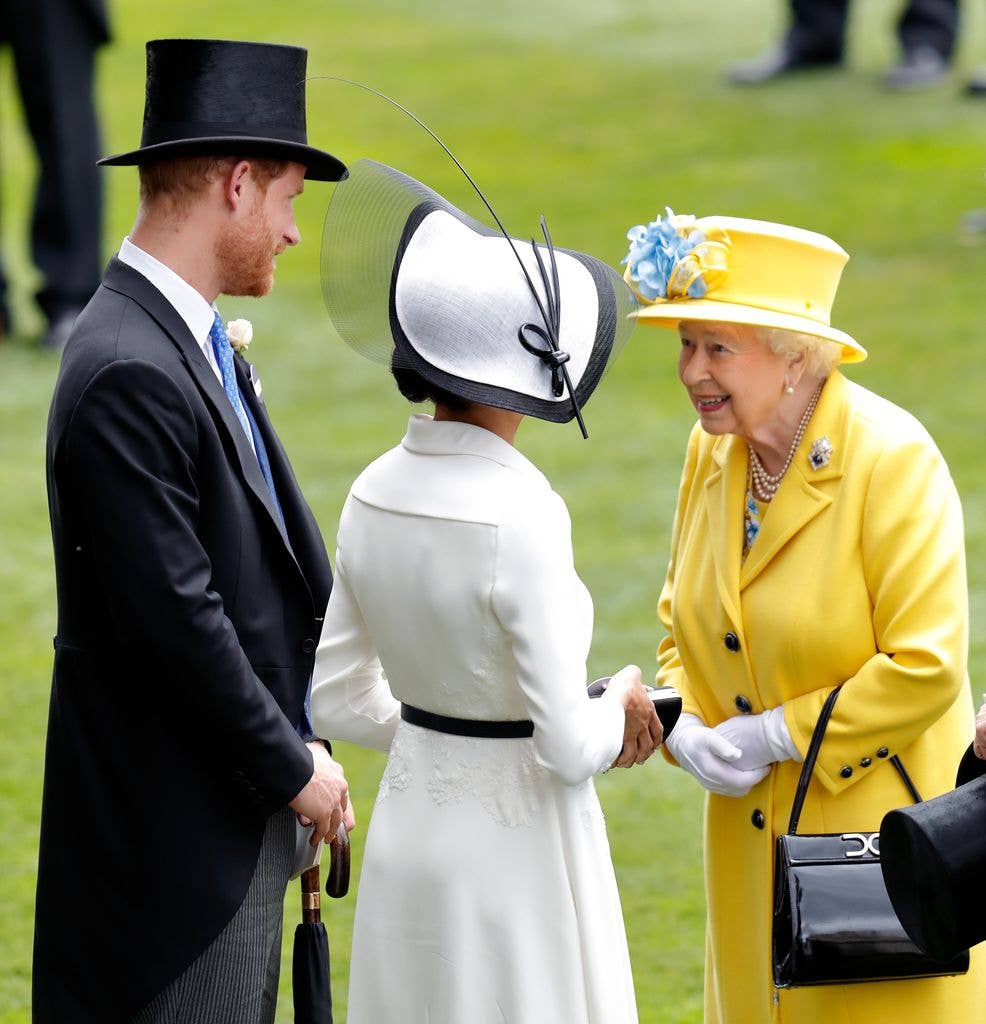 The Queen greets the Duke and Duchess of Sussex at Royal Ascot in 2018