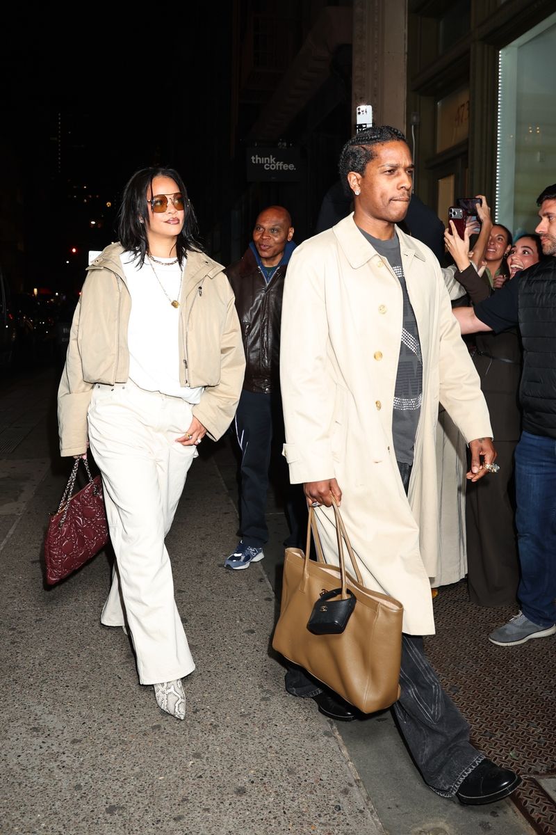 Rihanna and A Rocky were seen leaving their son RZA's fourth birthday celebration at the slime-themed Sloomoo Institute in New York City. 