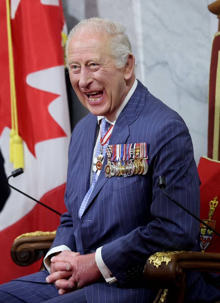The monarch let out a laugh while sitting on the throne in the Senate Chamber for the State Opening of Parliament during a visit to Ottawa in May 2025.
