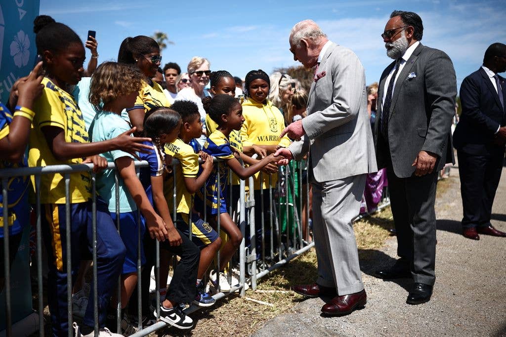 King Charles greeting members of the public at the Great Bay Coast Guard Station in St. David's, Bermuda