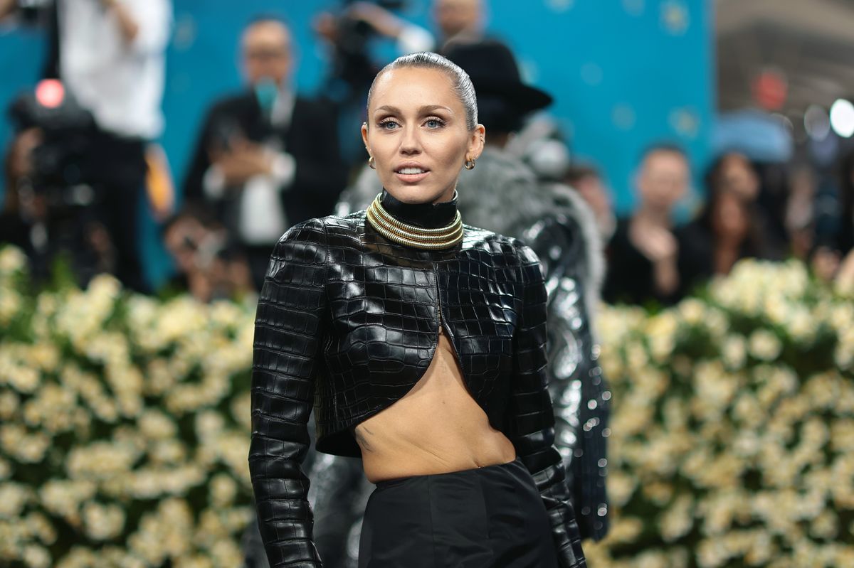 Miley Cyrus attends the 2025 Met Gala Celebrating "Superfine: Tailoring Black Style" 