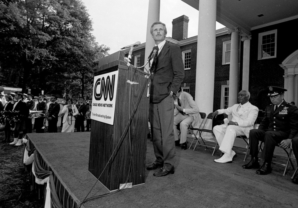 ATLANTA JUNE 01: Ted Turner attends official CNN Launch event at CNN Techwood Drive World Headquarters in Atlanta Georgia, June 01, 1980 (Photo by Rick Diamond/Getty Images