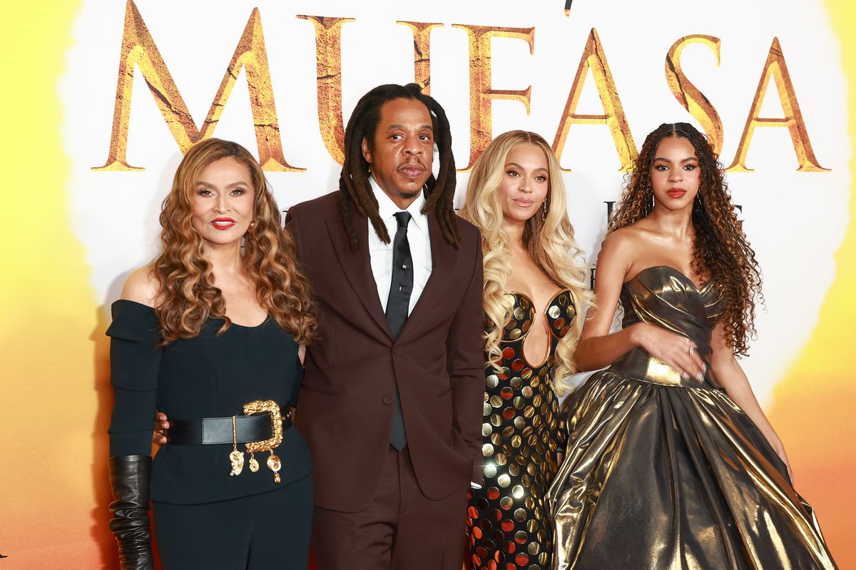 Tina Knowles, Jay-Z, Beyonce and Blue Ivy at the Los Angeles premiere of Disney's "Mufasa: The Lion King" at Dolby Theatre on December 09, 2024 in Hollywood