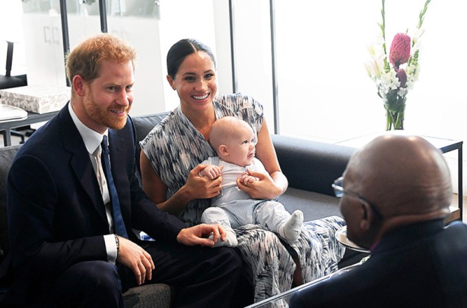 Archie Harrison Mountbatten Windsor, Meghan Markle and Prince Harry chat with Archbishop Desmond Tutu