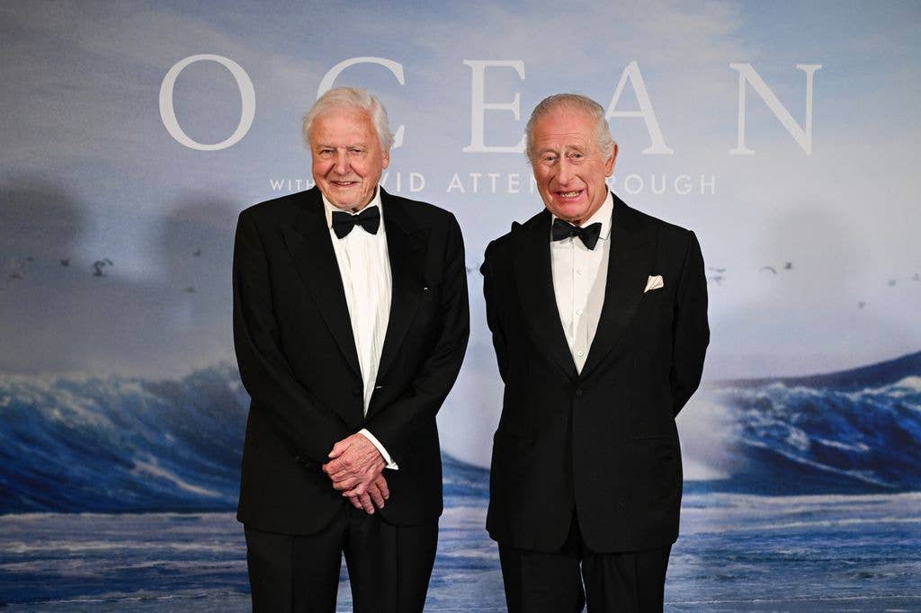 Sir David Attenborough posing with King Charles