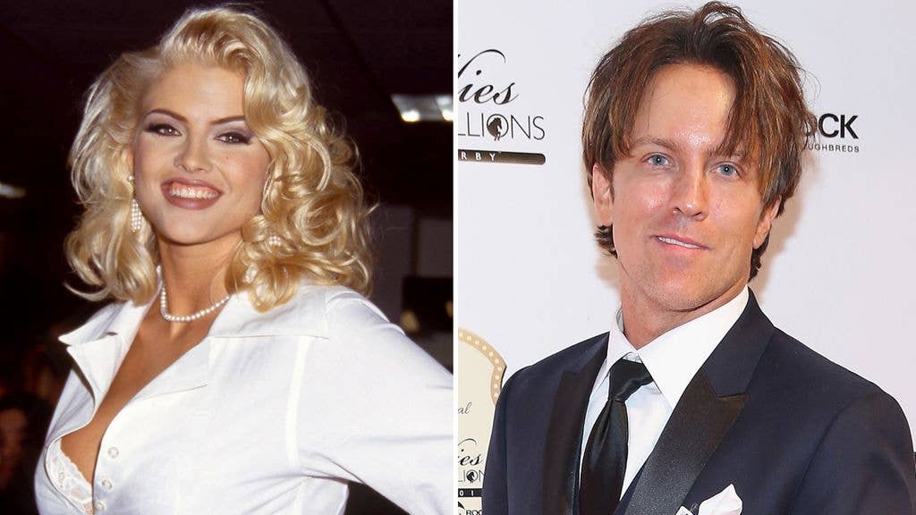 split photo of anna nicole smith and larry birkhead
