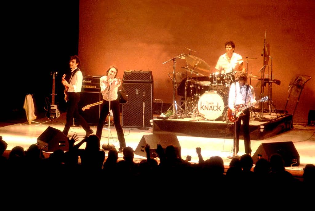 The band The Knack performing onstage, Chicago, Illinois, September 29, 1979. Pictured are, from left, Doug Fieger, Prescott Niles, Bruce Gary, and Berton Averre.