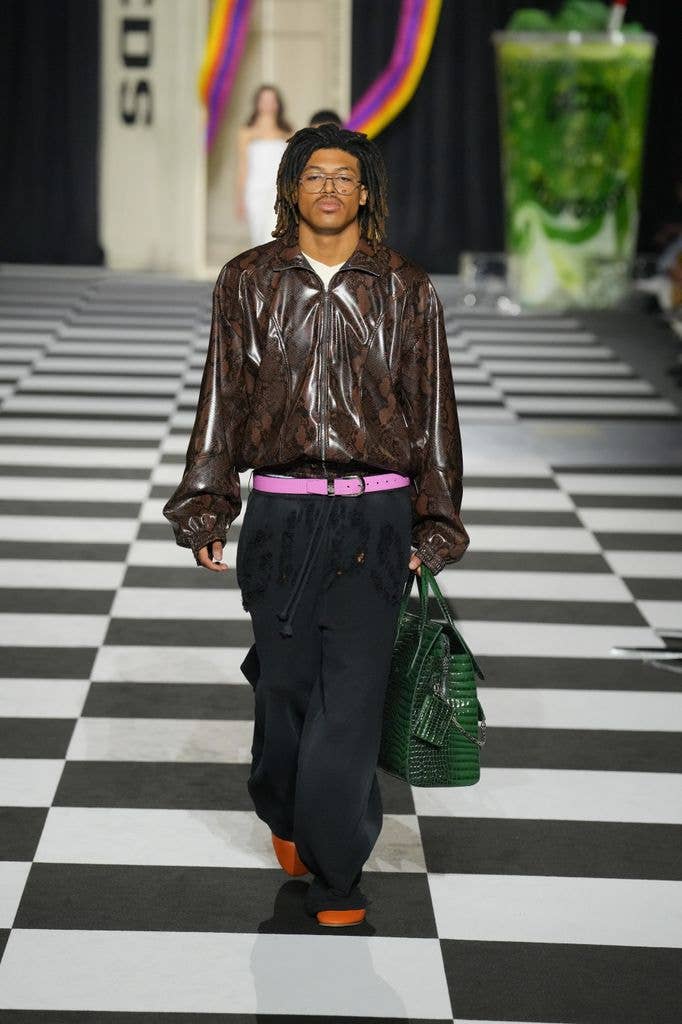Henry in brown jacket walked the runway at the GCDS show during Milan Fashion Week 