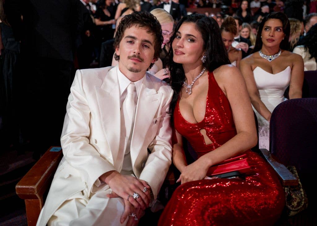 Kylie in red dress and timothee in white suit attended the Oscars