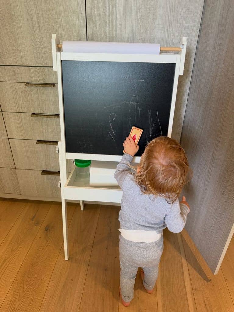 Photo shared by Katherine Schwarzenegger May 2026 of her son Ford playing with an easel