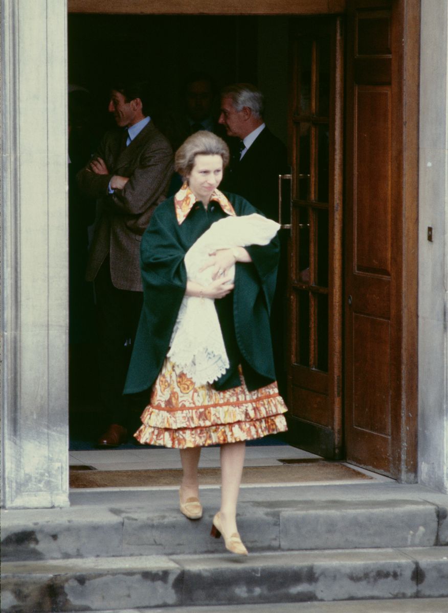 Princess Anne leaves St. Mary's Hospital, Paddington, with her three day-old baby daughter, Zara Phillips, London, 18th May 1981.