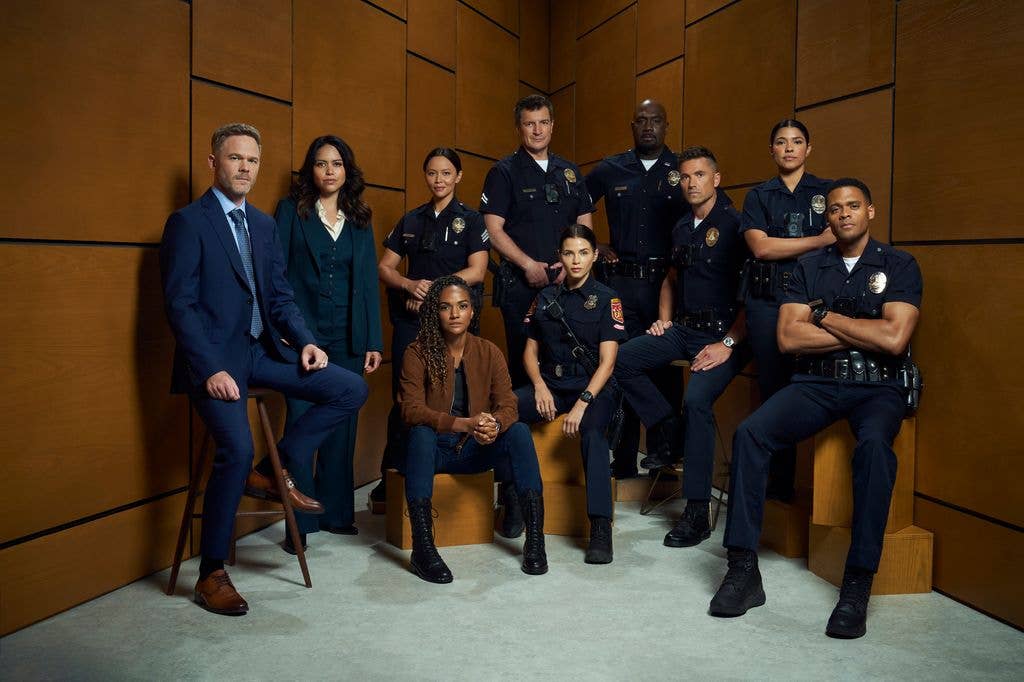 Shawn Ashmore as Wesley Evers, Alyssa Diaz as Angela Lopez, Melissa O'Neil as Lucy Chen, Mekia Cox as Nyla Harper, Nathan Fillion as John Nolan, Jenna Dewan as Bailey Nune, Richard T. Jones as Wade Grey, Eric Winter as Tim Bradford, Lisseth Chavez as Celina Juarez, Deric Augustine as Miles Penn in The Rookie