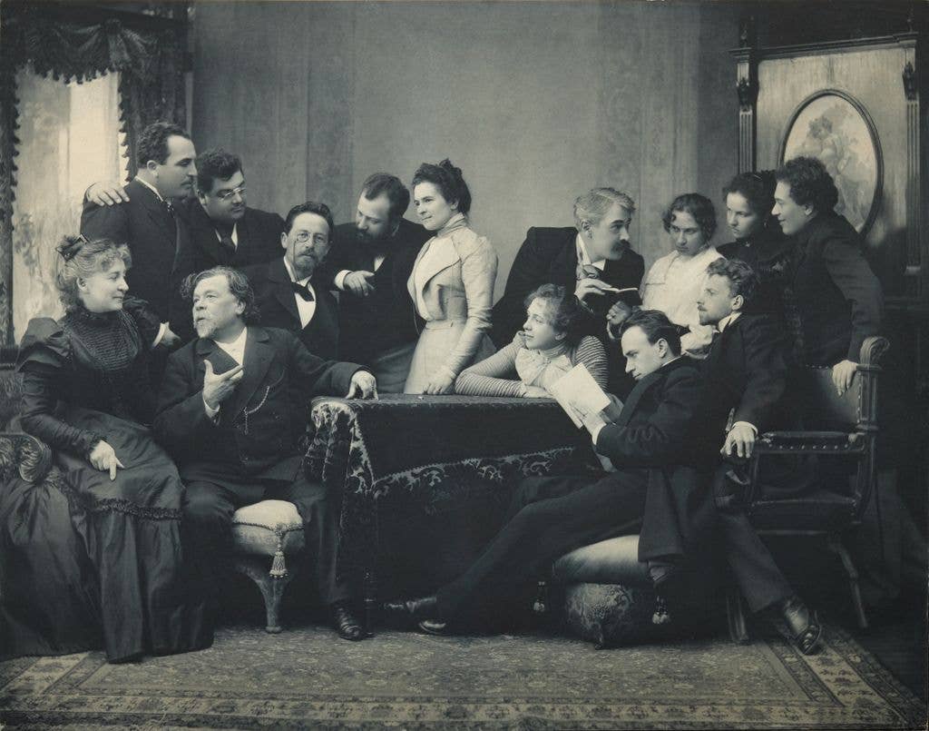 Anton Chekhov between actors of the play The Seagull, 1899. Found in the collection of State Central Literary Museum, Moscow. Artist :  Pavlov, Pyotr Petrovich (1860-1925).