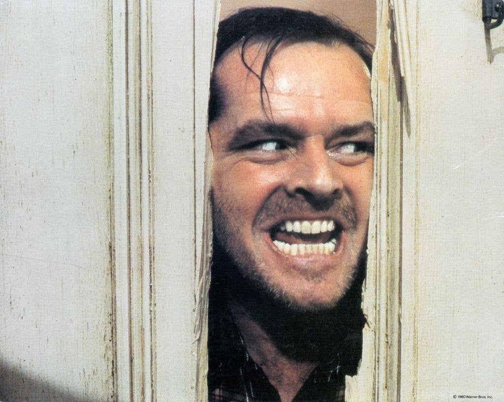 Jack Nicholson peers through an axed door in 'The Shining'.