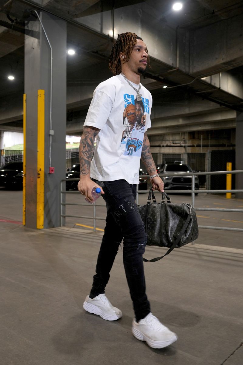 Brandon Clarke #15 of the Memphis Grizzlies arrives at Moda Center before the game against the Portland Trail Blazers.