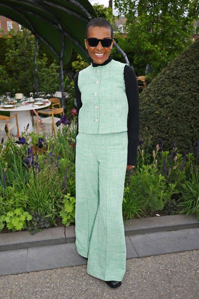 Adjoa Ando in a green matching top and trousers 