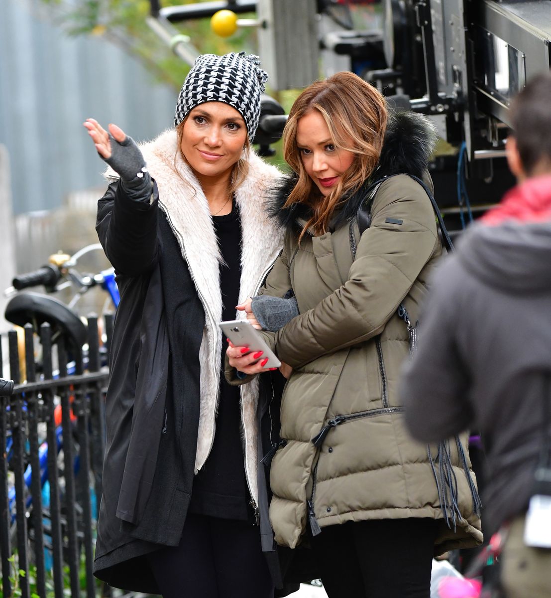 The actors on set in 2017