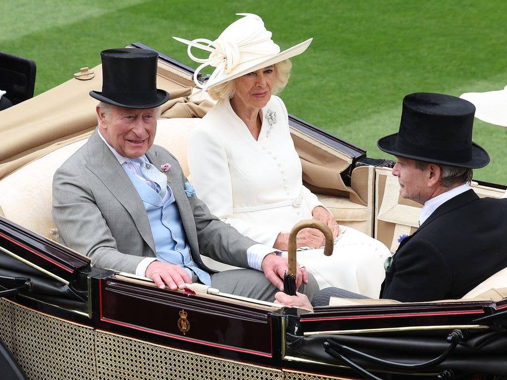 King Charles III and Queen Camilla during the Royal Procession on Day Two during Royal Ascot 2026 