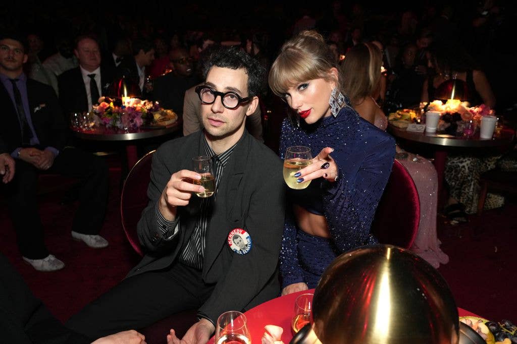 Jack Antonoff and Taylor Swift attend the 65th GRAMMY Awards at Crypto.com Arena on February 05, 2023 in Los Angeles, California. (Photo by Kevin Mazur/Getty Images for The Recording Academy)