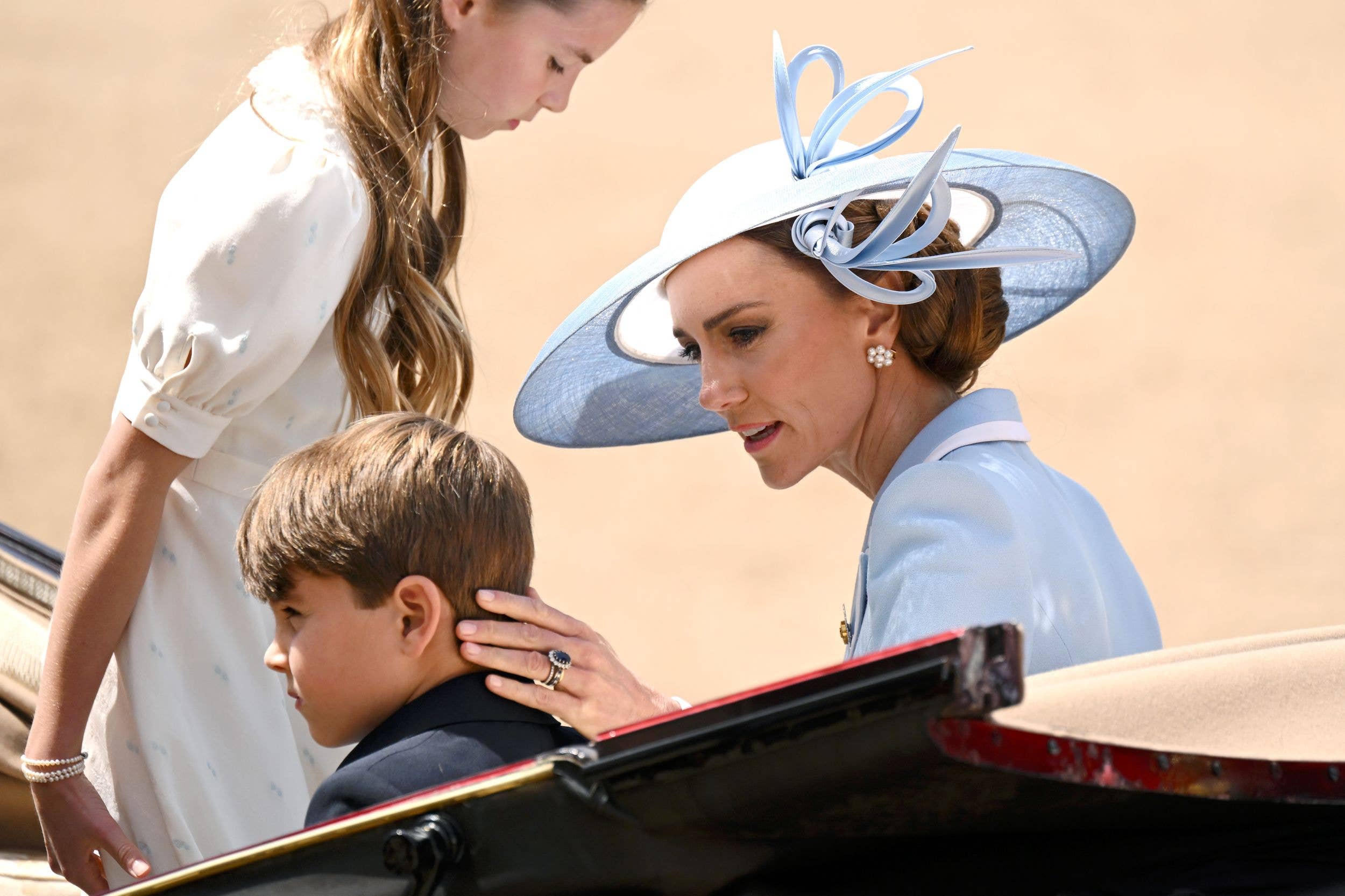 Prince Louis of Wales, Princess Charlotte of Wales and Catherine, Princess of Wales during Trooping The Colour
