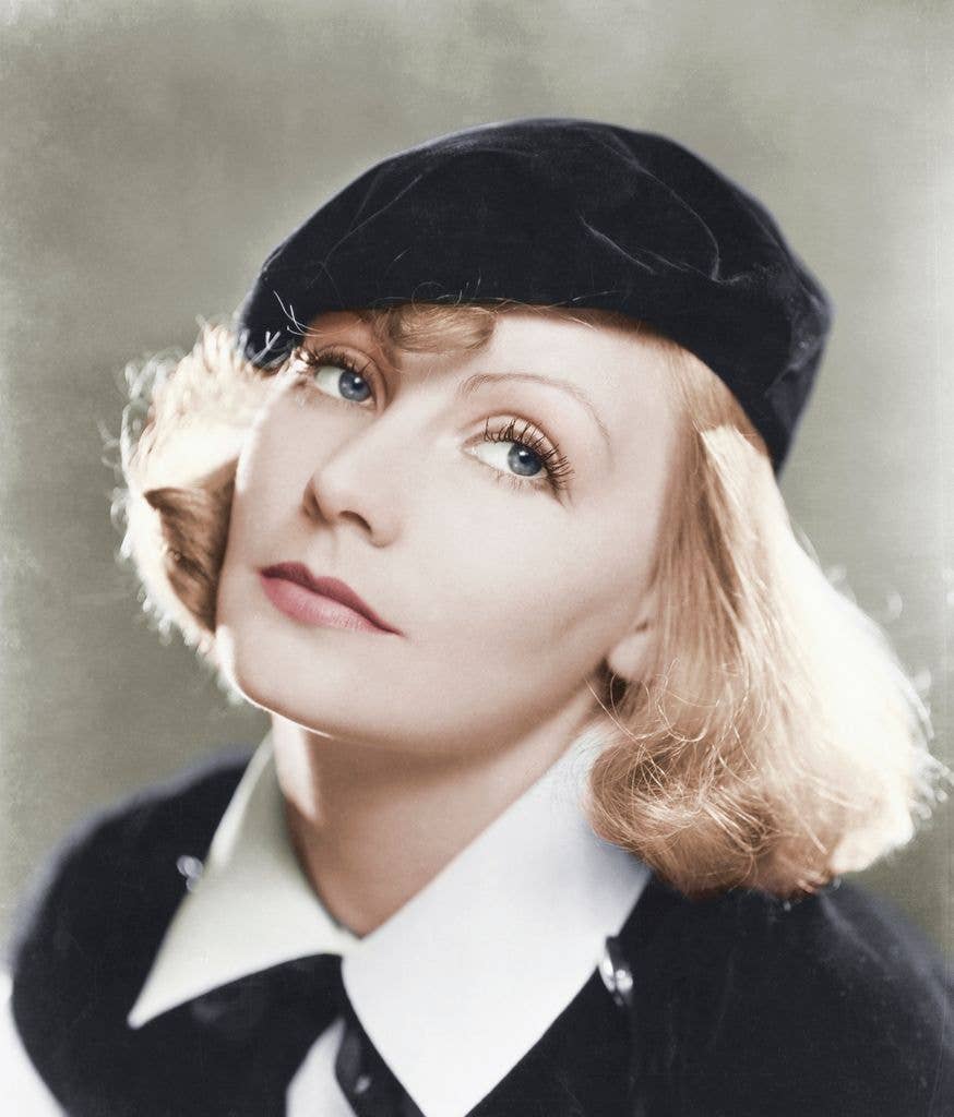 Actress Greta Garbo Wearing Black Beret