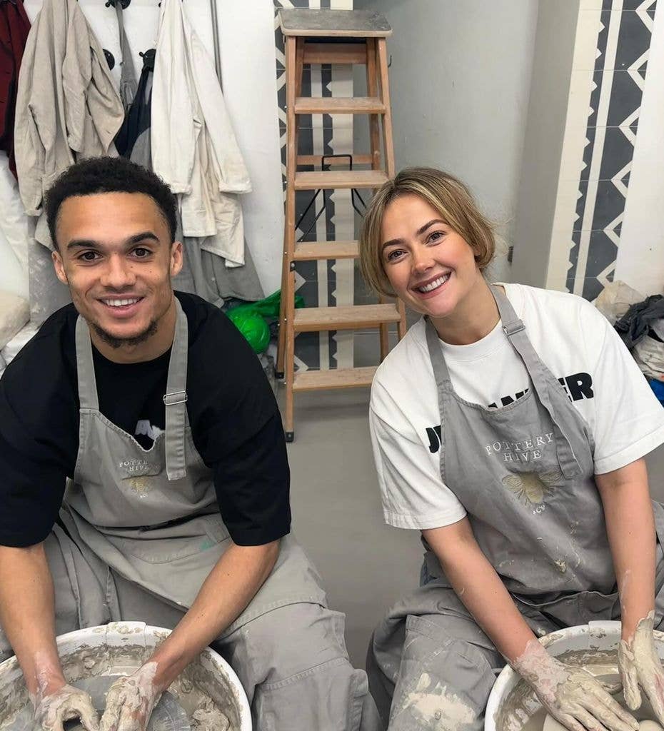 photo of antonee robinson and fiancee darcy myers at pottery wheel