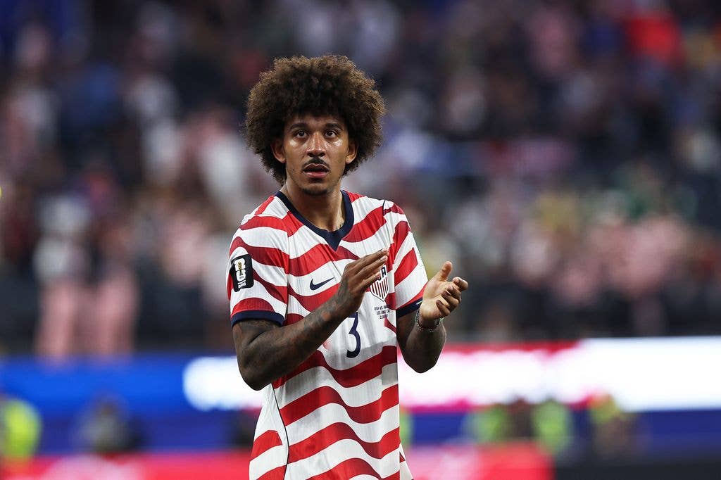 Chris Richards #3 of the United States celebrates after winning the FIFA World Cup 2026 Group D match between USA and Paraguay at Los Angeles Stadium on June 12, 2026 in Los Angeles, California.