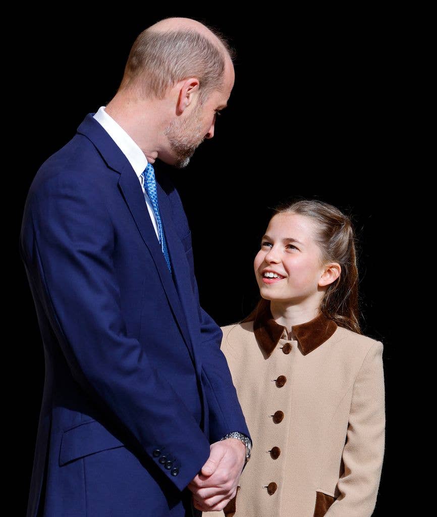 Prince William, Prince of Wales and Princess Charlotte of Wales attend the traditional Easter Sunday Mattins Service at St George's Chapel, Windsor Castle on April 5, 2026 in Windsor, England. (Photo by Max Mumby/Indigo/Getty Images)