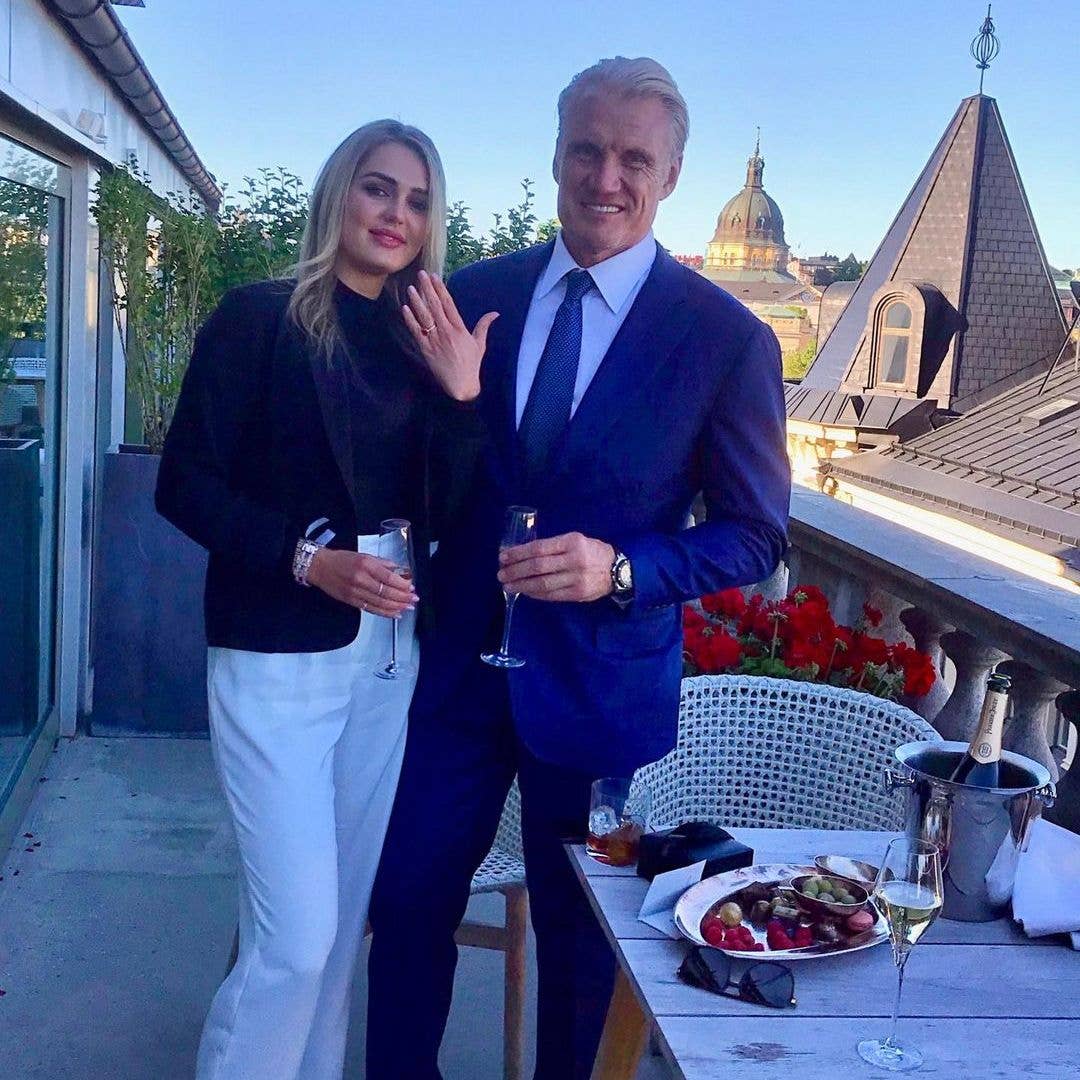 Dolph Lundgren and Emma Krokdal announce their engagement in a photo shared on Instagram