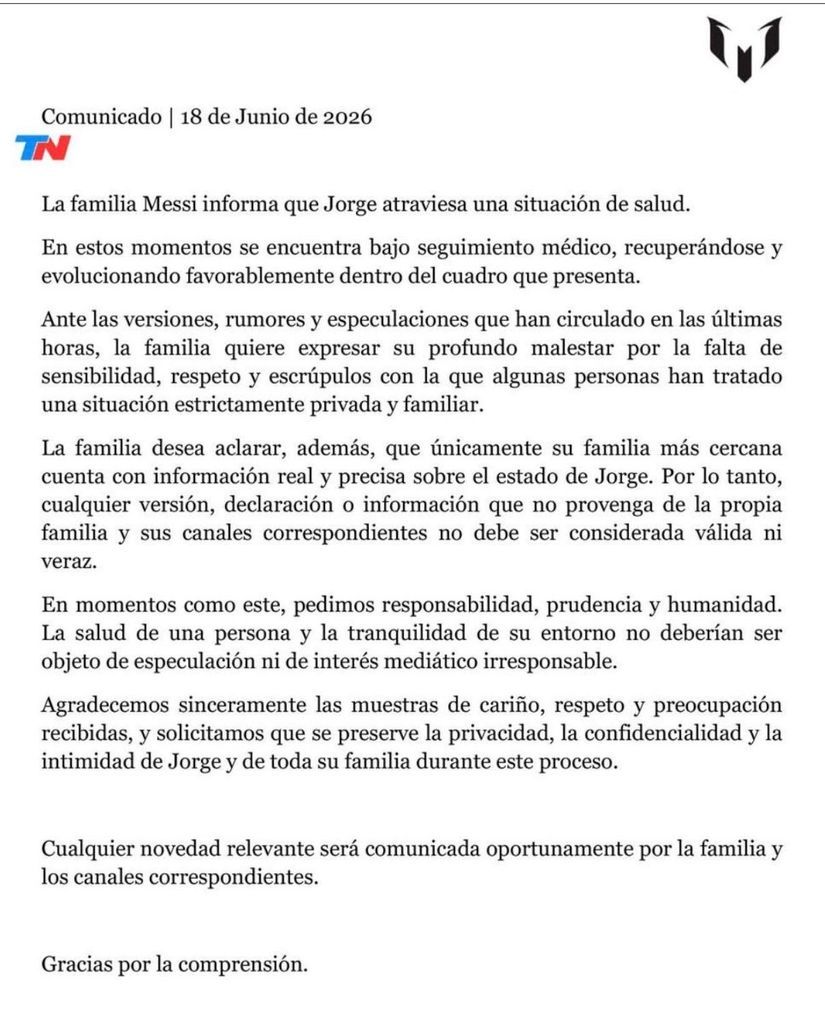 Lionel Messi’s family issues statement addressing rumors about his father’s health