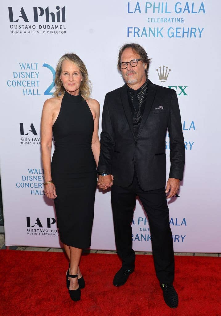 Helen Hunt and Jeffrey Nordling attend The Los Angeles Philharmonic's 20th Anniversary Gala honoring Frank Gehry at Walt Disney Concert Hall on October 05, 2023 in Los Angeles, California.