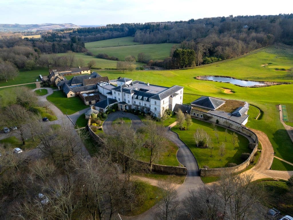 Beautiful aerial view of the hotel and golf course