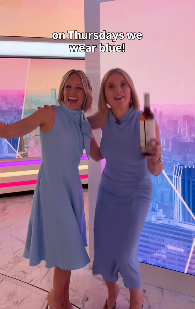 Dylan and Jenna in matching blue dresses