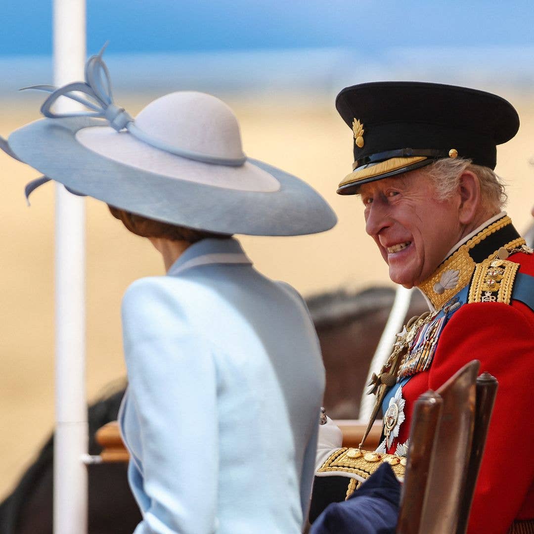 King Charles III smiles to the Princess of Wales during the King's Birthday Parade
