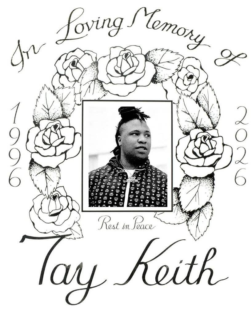 In memorium portrait for Tay Keith