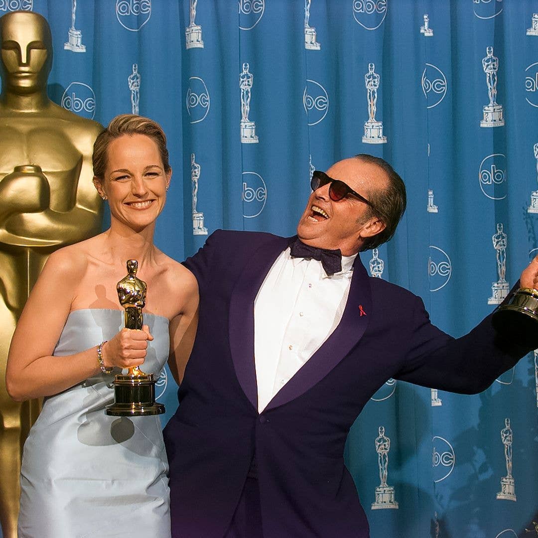 Oscar Winners Jack Nicholson and Helen Hunt backstage at Academy Awards Show, March 23, 1998 in Los Angeles, California