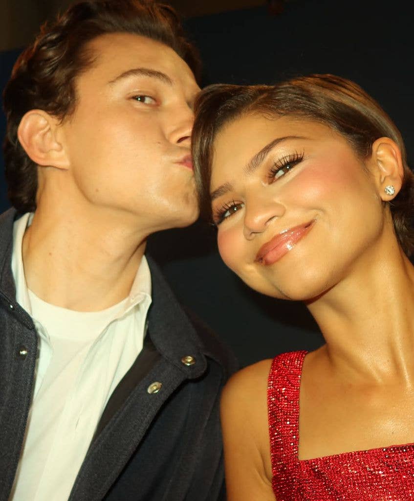 Zendaya and Tom Holland pose for a selfie at the "Spider-Man: Brand New Day" Rome premiere photocall, shared on Instagram