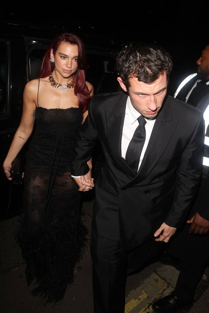 Dua Lipa and Callum Turner attend the British Vogue And Tiffany & Co. Celebrate Fashion And Film Party 2024 at Annabel's on February 19, 2024 in London, England.